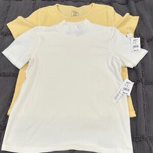 Hastings & Smith Petites Lot of Two White and Yellow Short Sleeve Shirts PM NWT